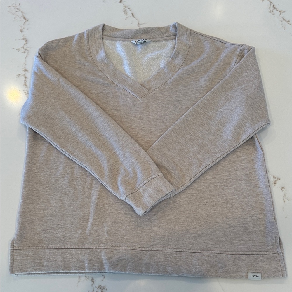 Orvis V-Neck Sweatshirt Beige Pullover Women’s M